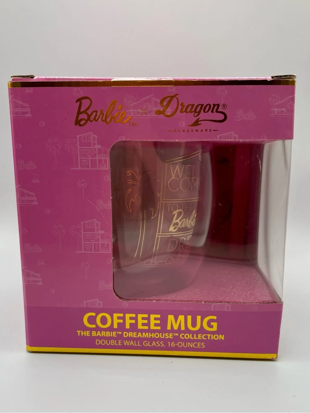 Barbie Clear,  Pink, and Gold  Coffee Mug 16oz